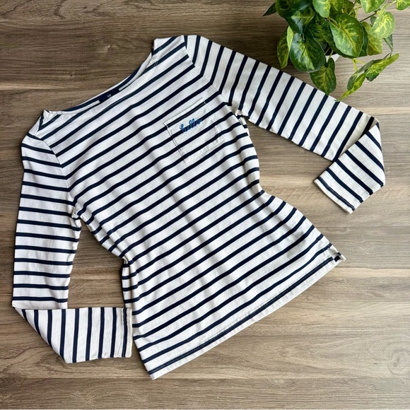 Gap Navy & White Striped “Hello” Embroidered Long Sleeve Tee – Size S - Picture 1 of 9